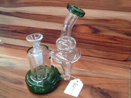 msw 6" recycler green and clear glass water pipe