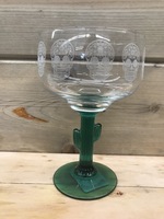  SUGAR SKULL  LASER ENGRAVED MARGARITA GLASS WITH CACTUS STEM